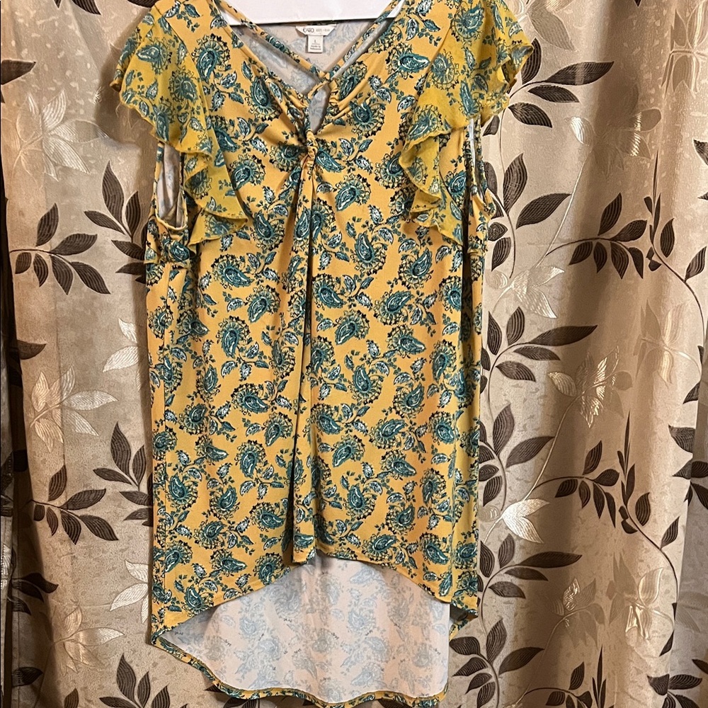 Cato Yellow and Blue Floral Blouse